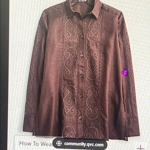 Brown Embroidered Button-Up Shirt